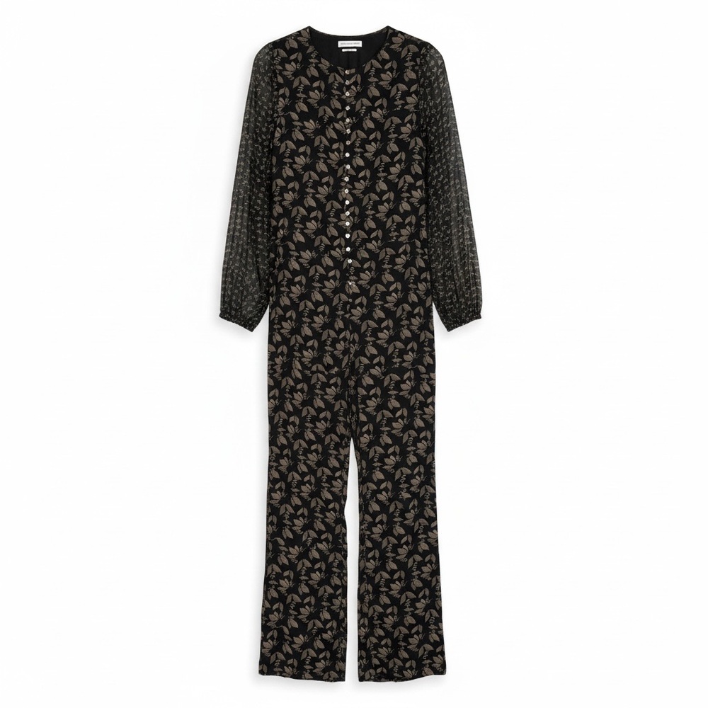 Isabel Marant Étoile Pacey Black Multi Floral Sheer Chiffon Jumpsuit 38